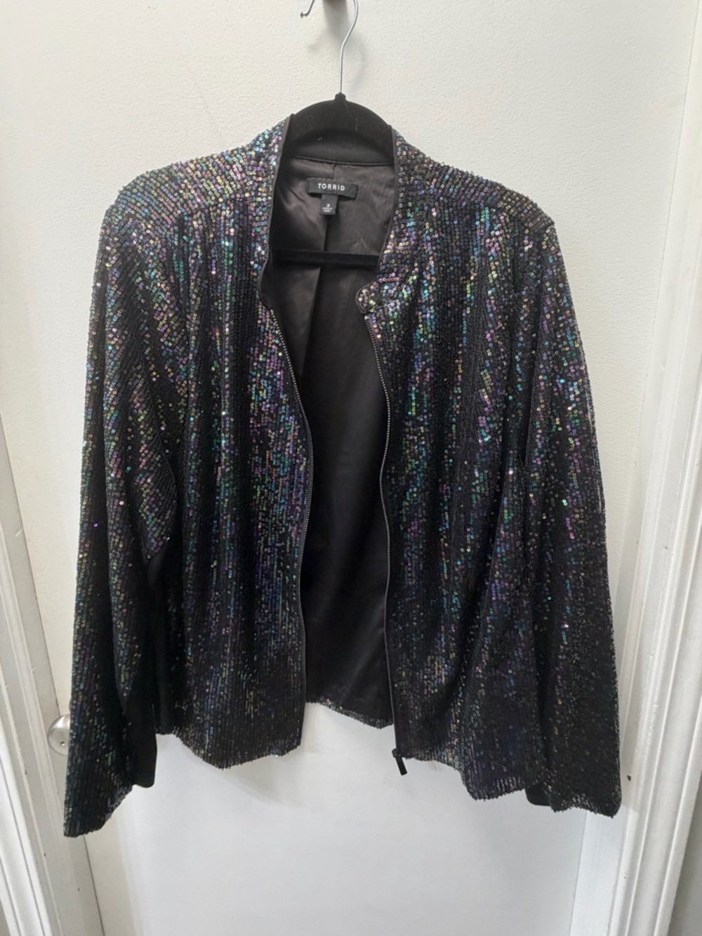 torrid Black Iridescent Sequin Bomber Jacket